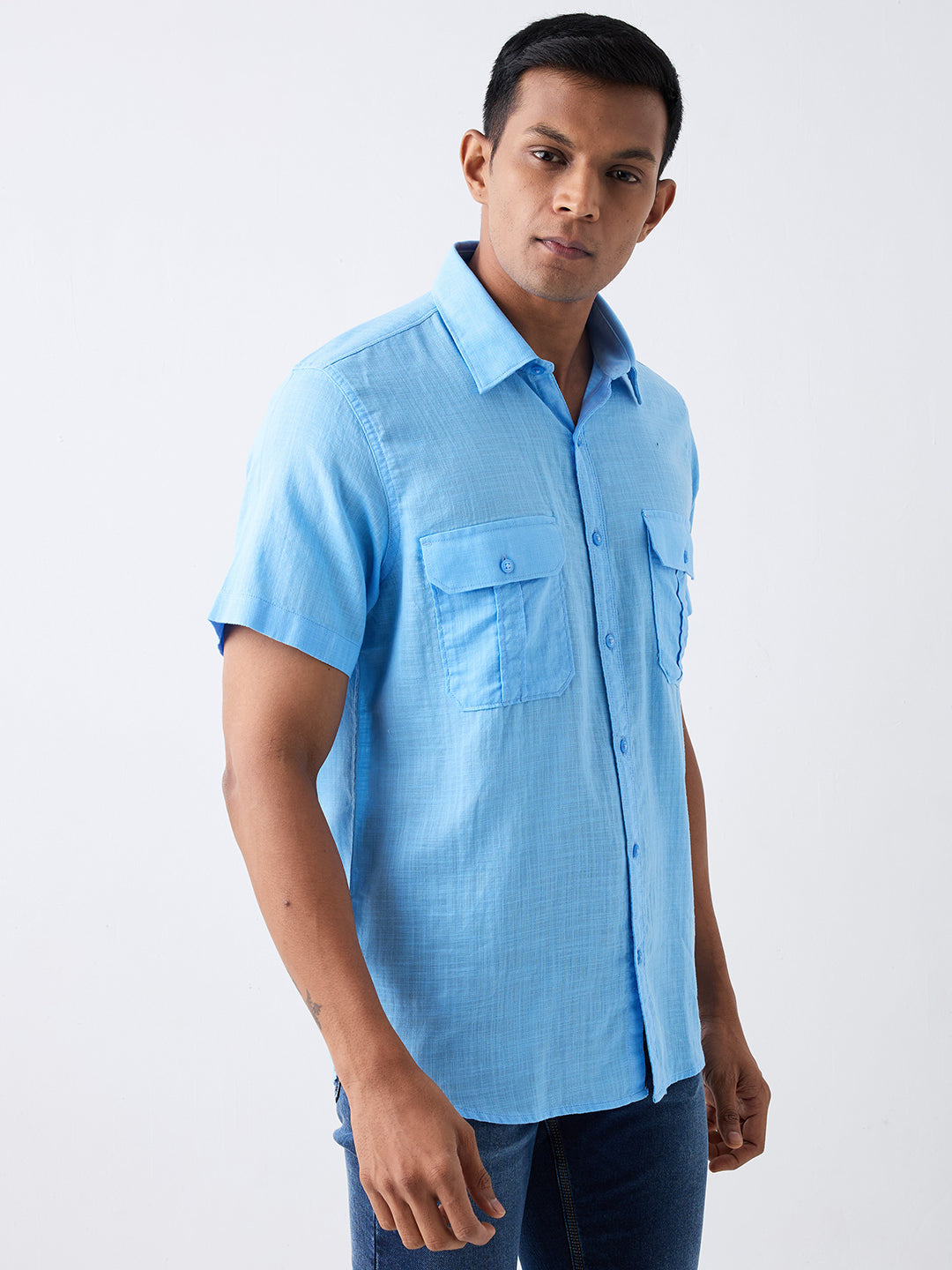 Spykar Blue Slim Fit Casual Shirt For Men