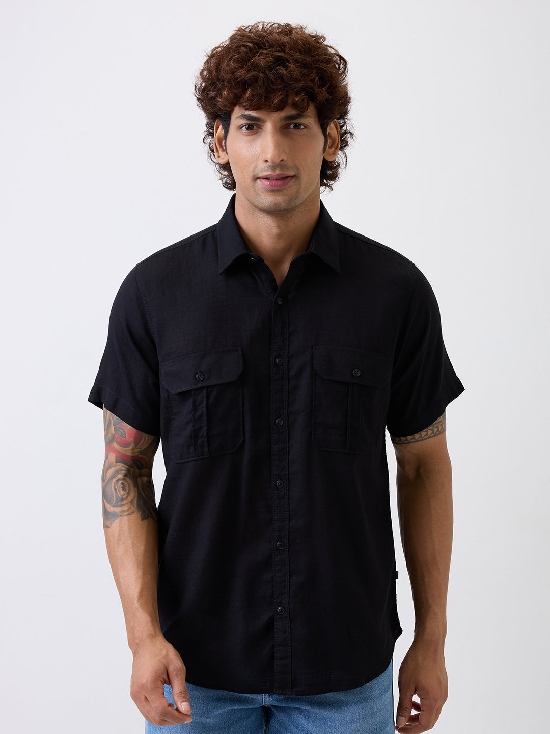 Spykar Black Slim Fit Casual Shirt For Men