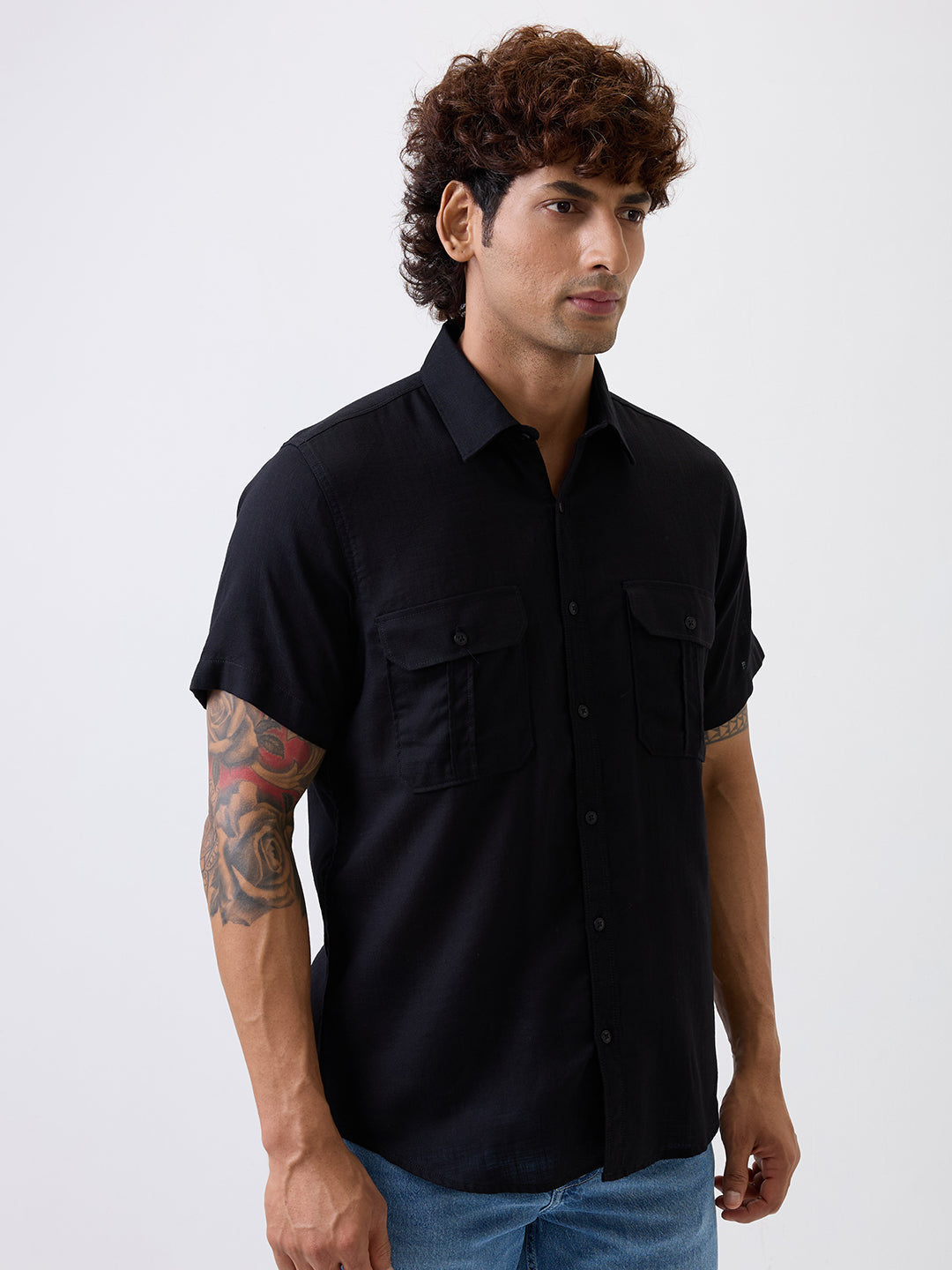 Spykar Black Slim Fit Casual Shirt For Men