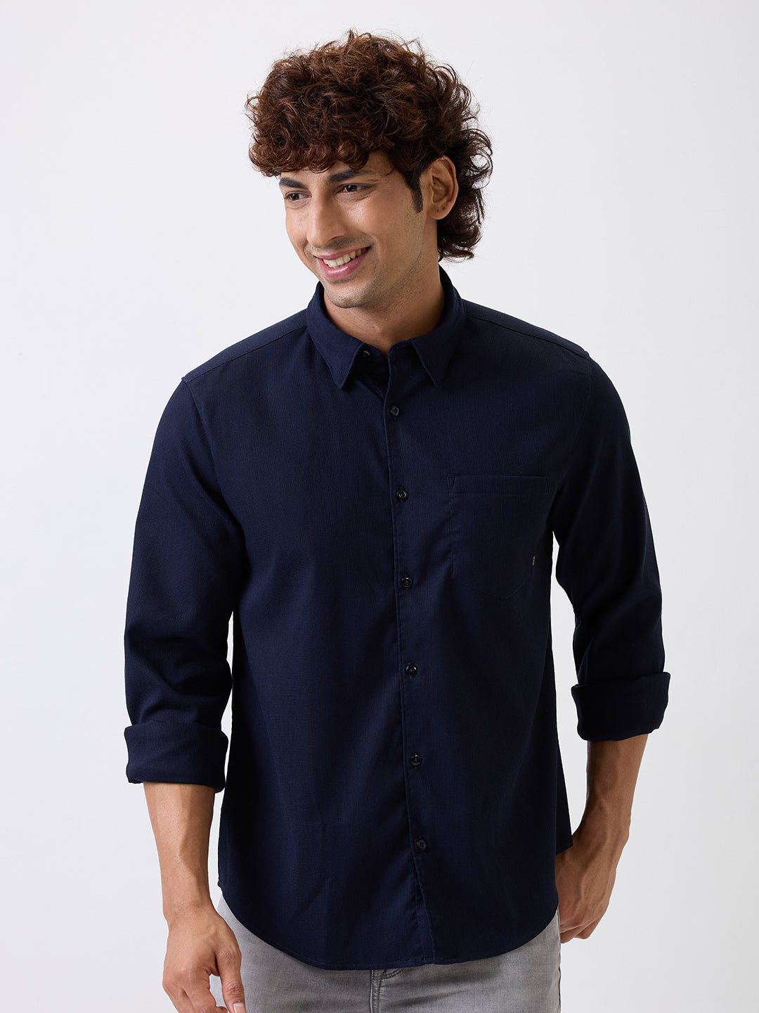 Spykar Blue Slim Fit Casual Shirt For Men