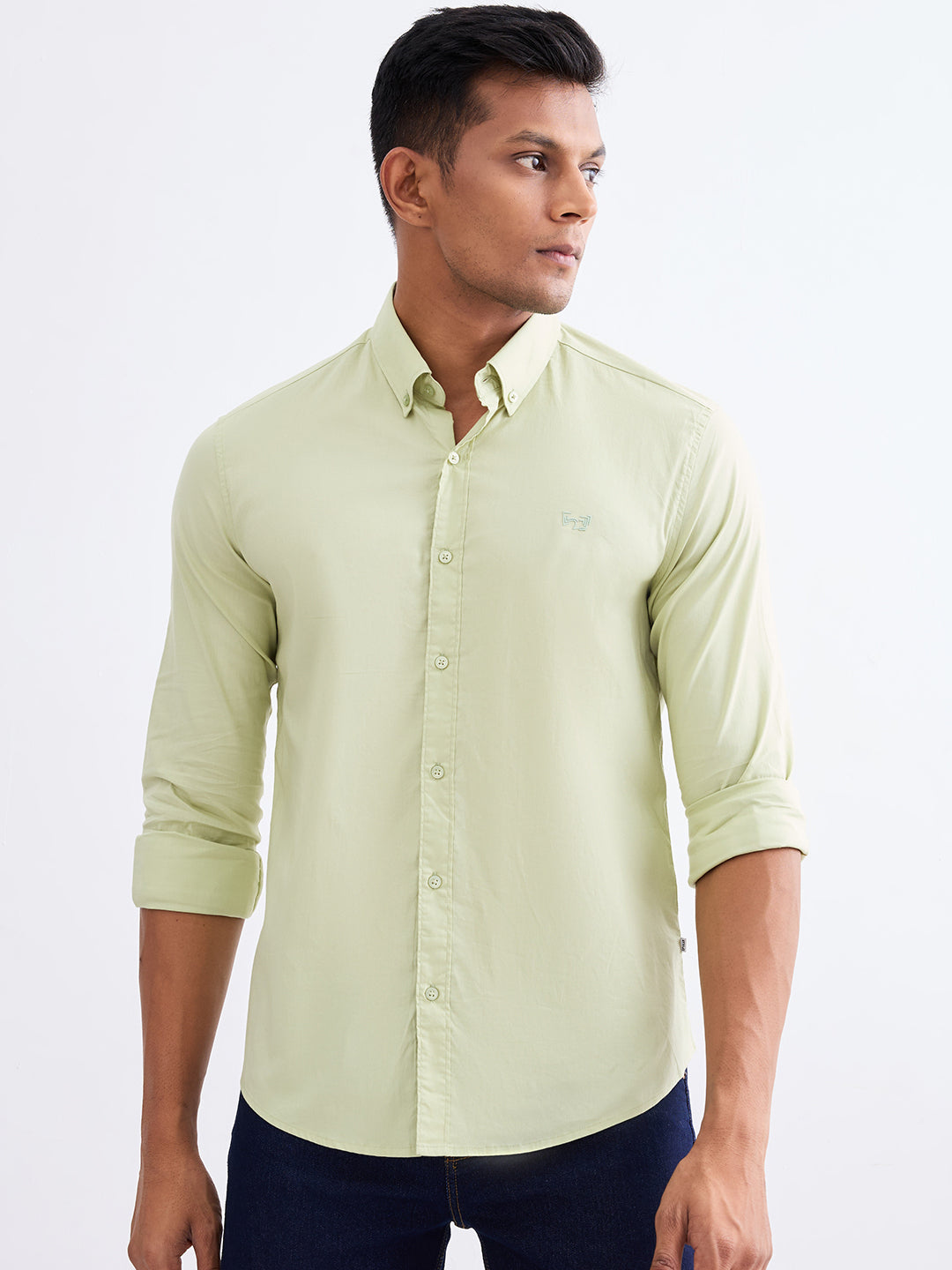 Spykar Lint Green Slim Fit Casual Shirts For Men