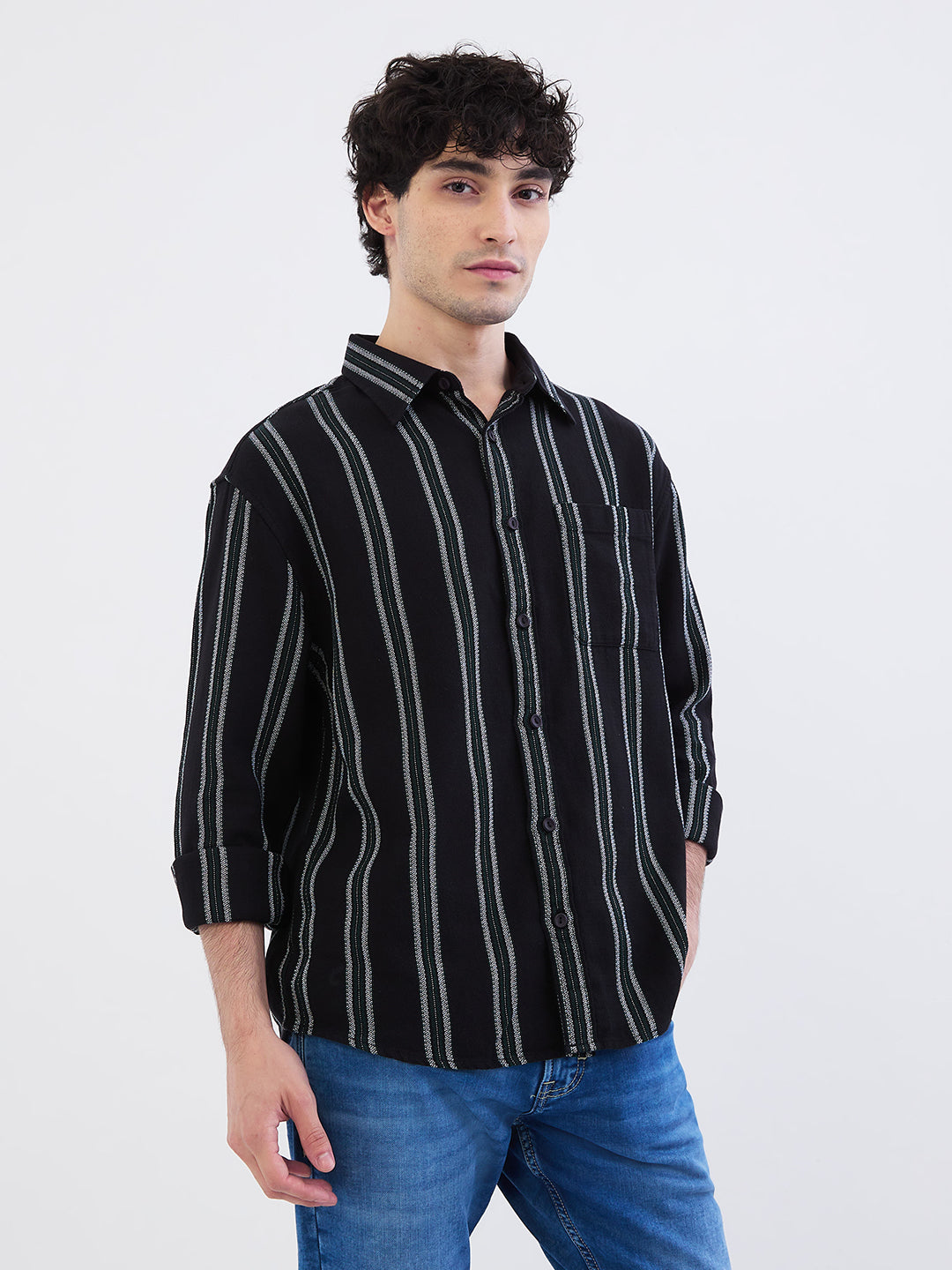 Spykar Botanical Green Slim Fit Casual Shirts For Men