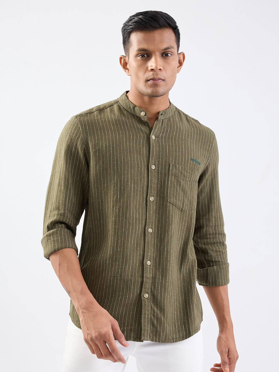 Spykar Avocado Green Slim Fit Casual Shirts For Men