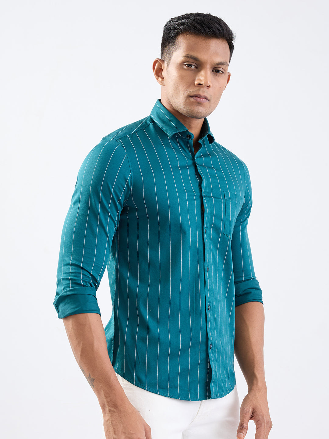 Spykar Teal Green Slim Fit Casual Shirts For Men