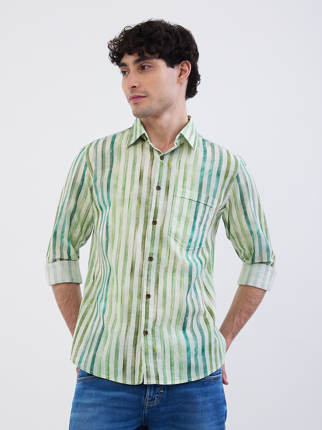 Spykar Off White Slim Fit Casual Shirts For Men