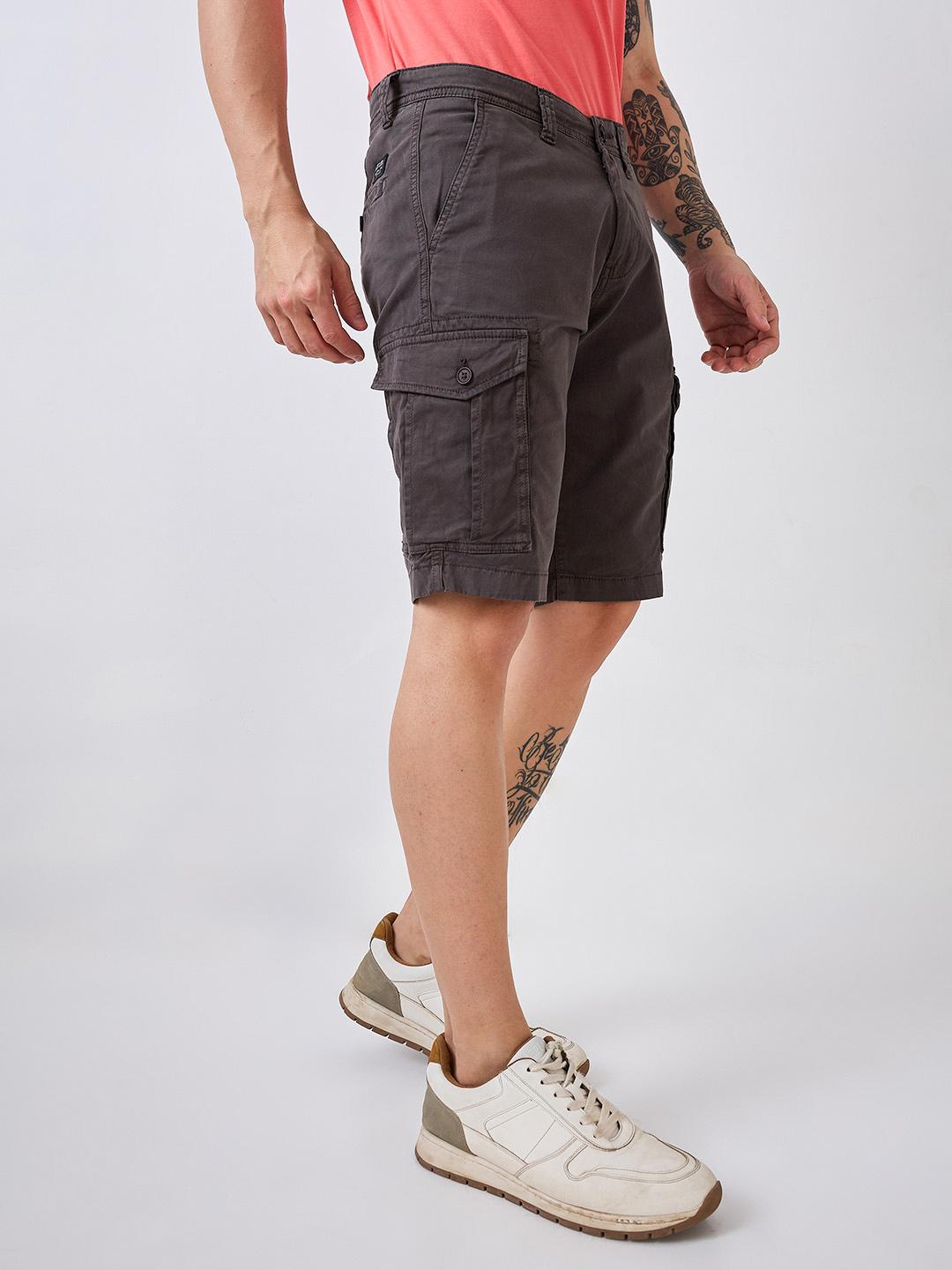 Spykar Grey Regular Fit Casual Shorts For Men
