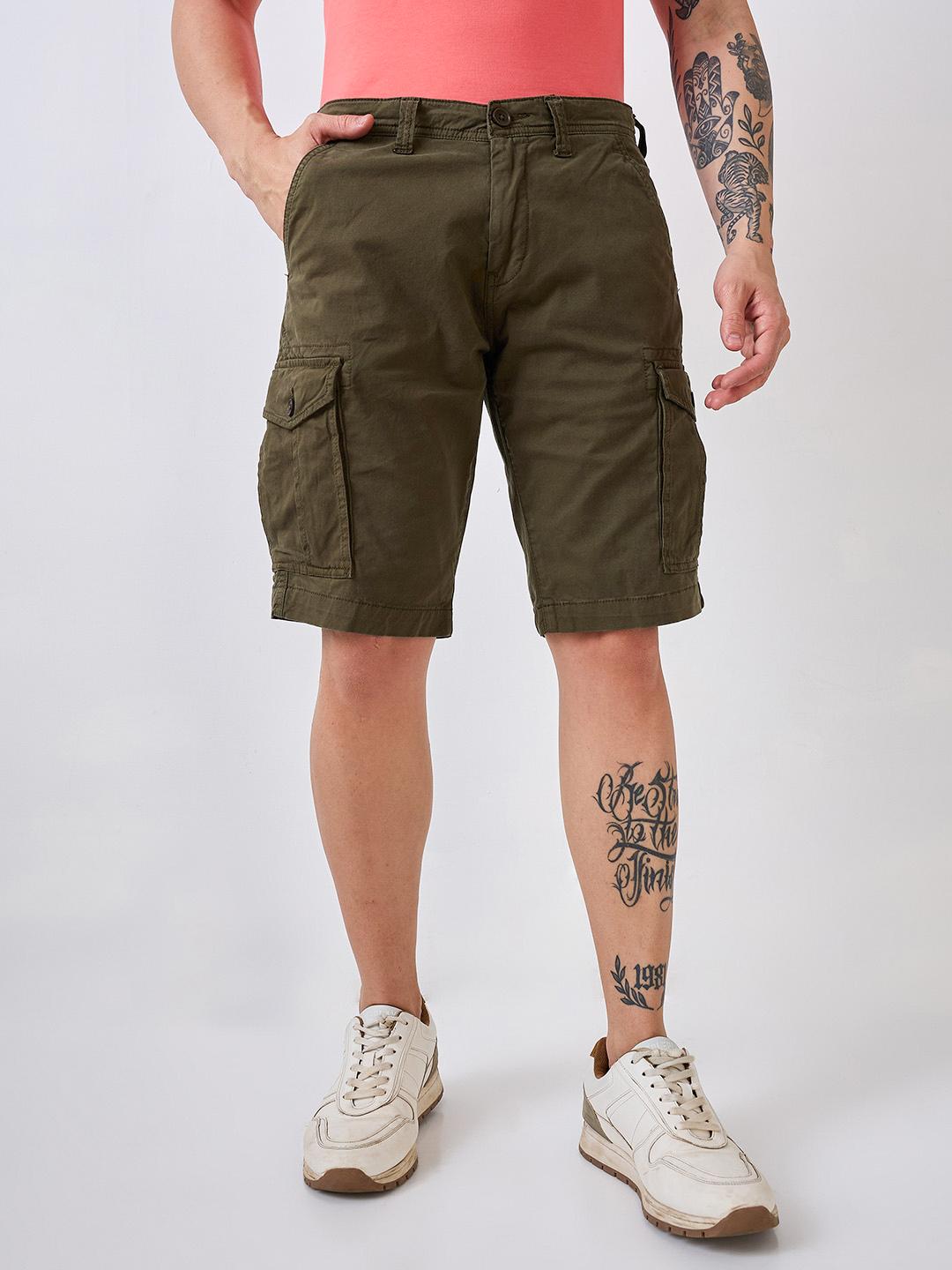 Spykar Green Regular Fit Casual Shorts For Men