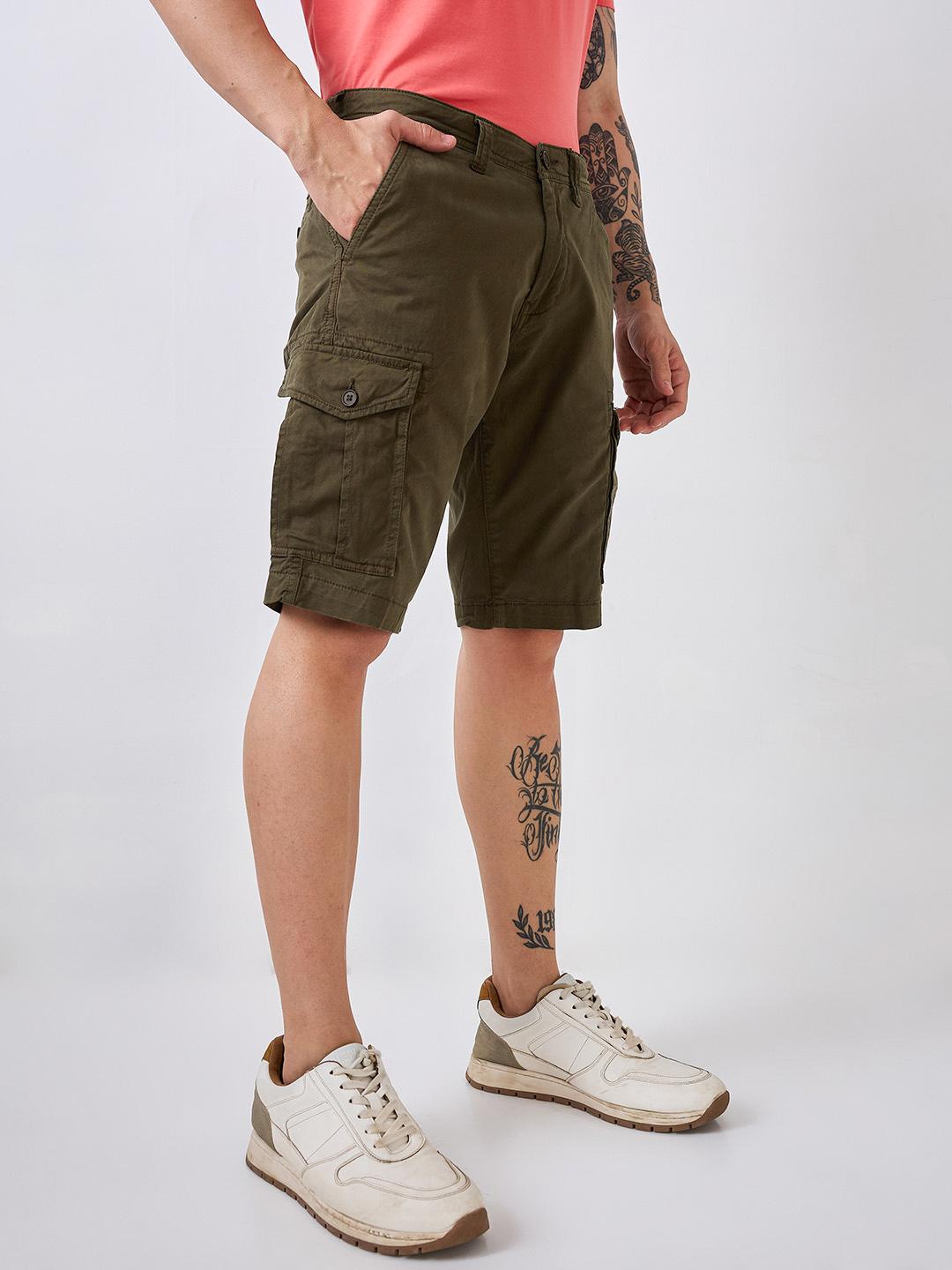 Spykar Green Regular Fit Casual Shorts For Men