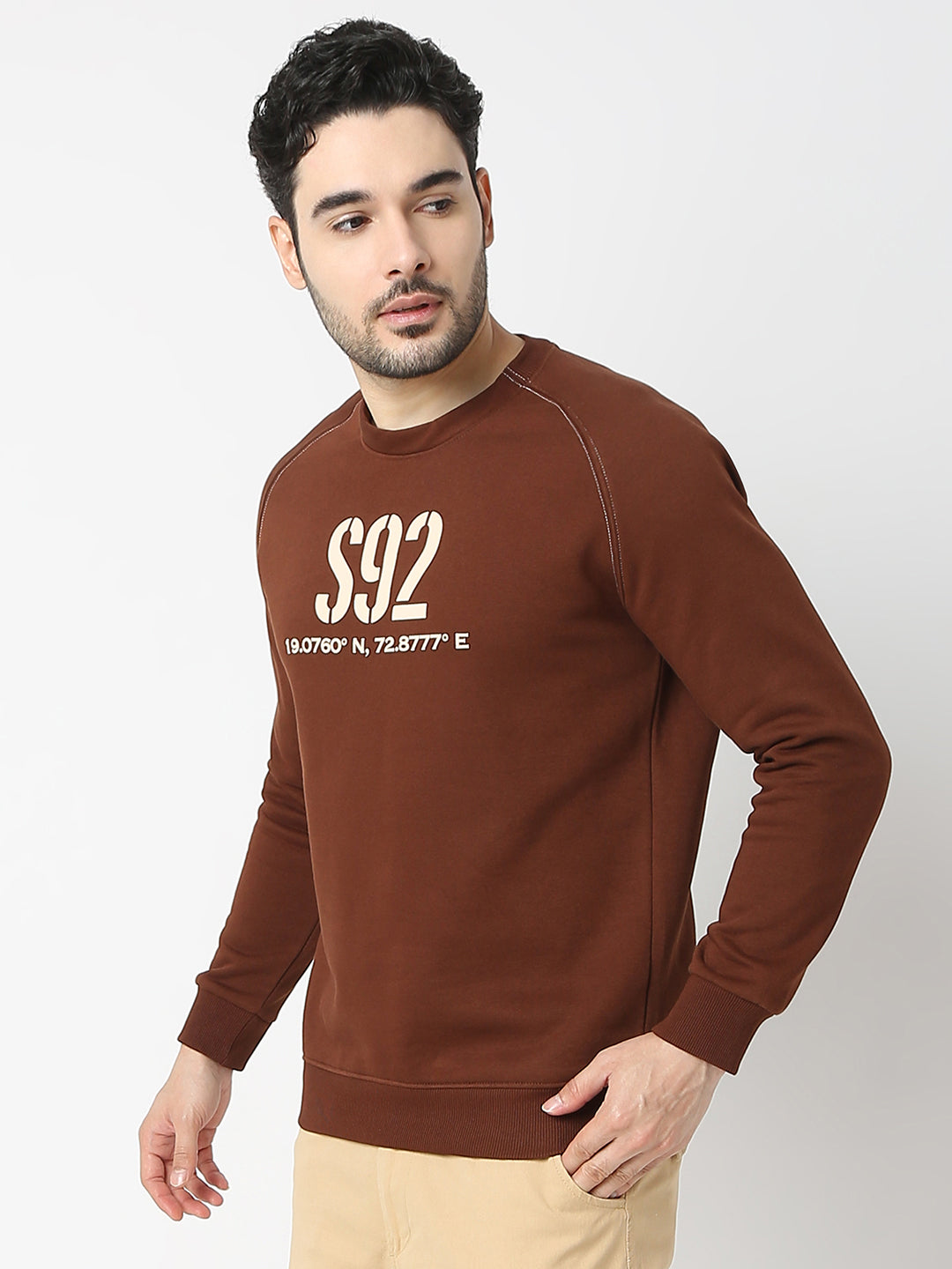 Spykar Brown Full Sleeve Round Neck Sweatshirt For Men
