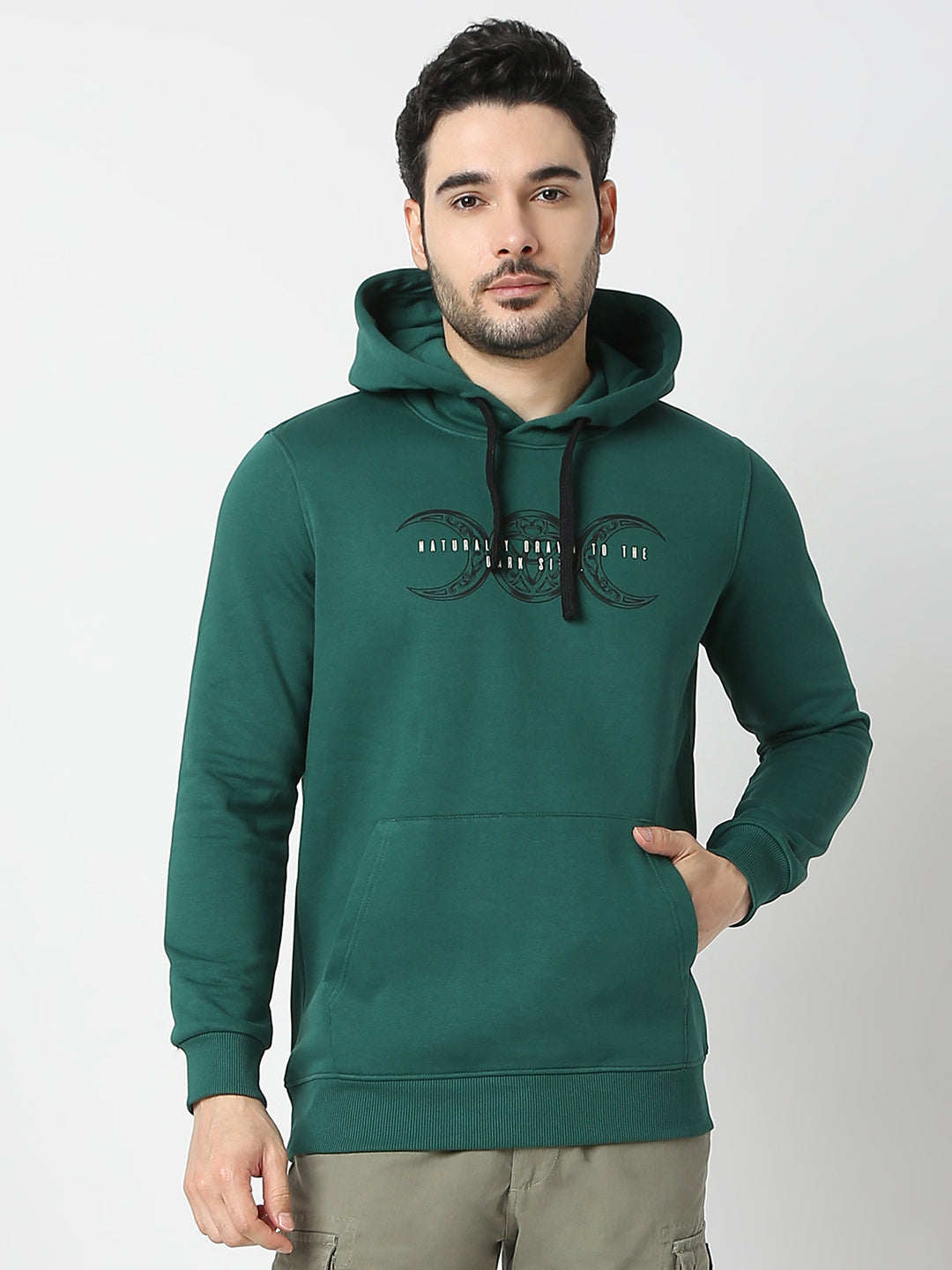Spykar Botanical Green Hooded Sweatshirt For Men