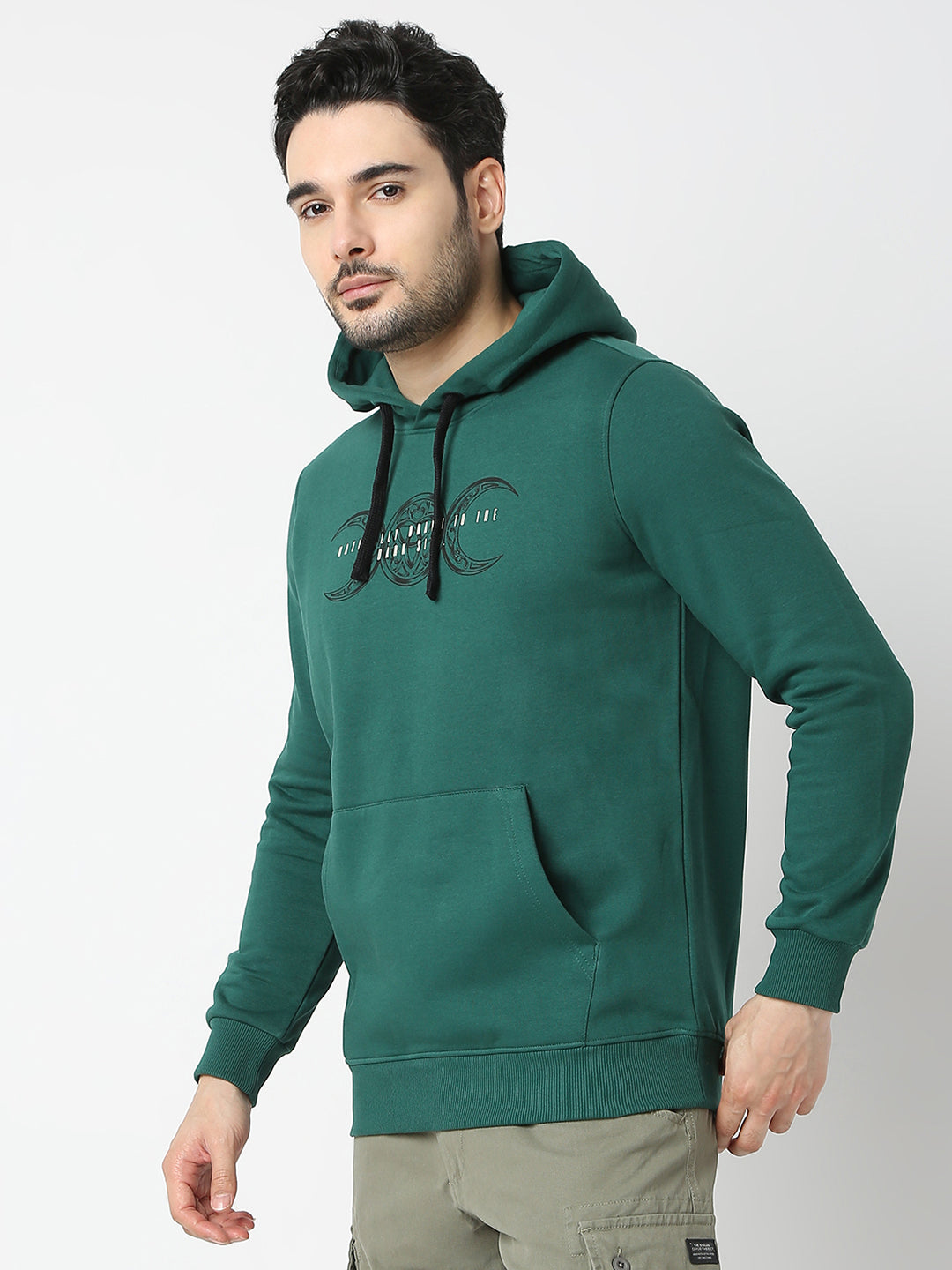 Spykar Botanical Green Hooded Sweatshirt For Men