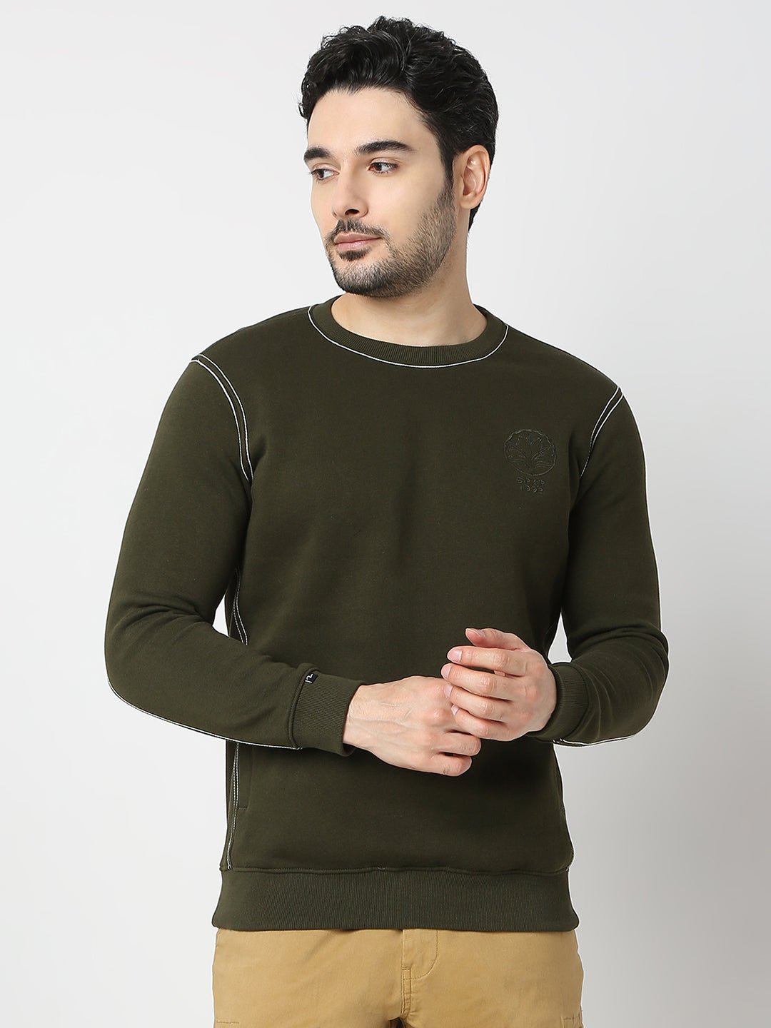 Spykar Rifle Green Slim Fit Full Sleeves Sweatshirt For Men