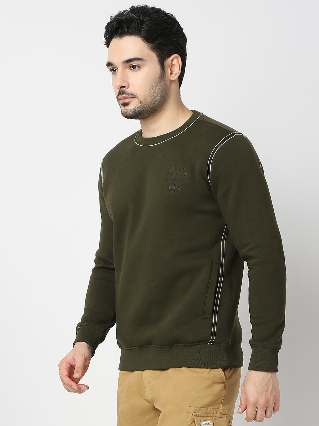 Spykar Rifle Green Slim Fit Full Sleeves Sweatshirt For Men