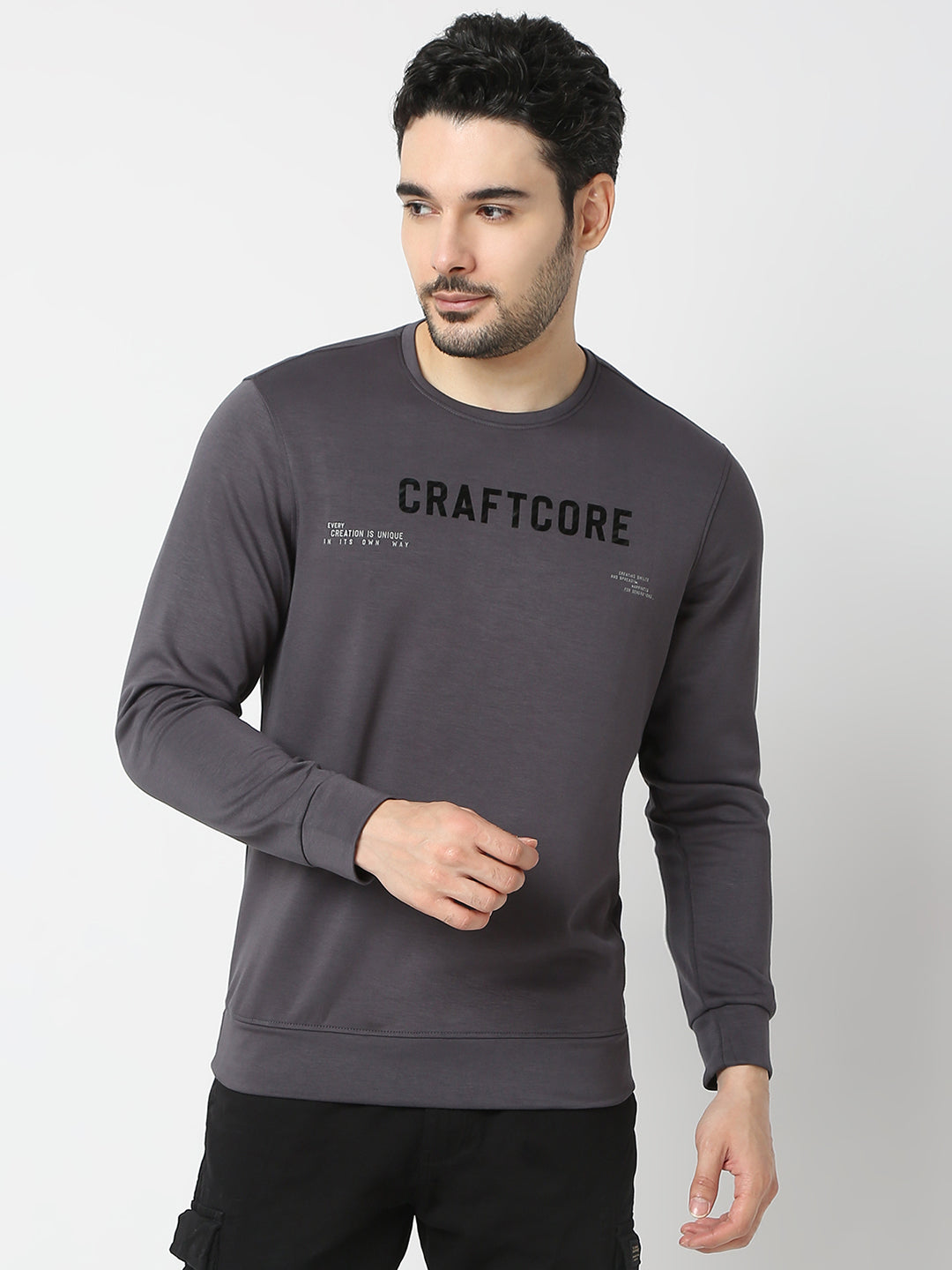 Spykar Slate Grey Slim Fit Full Sleeves Sweatshirt For Men