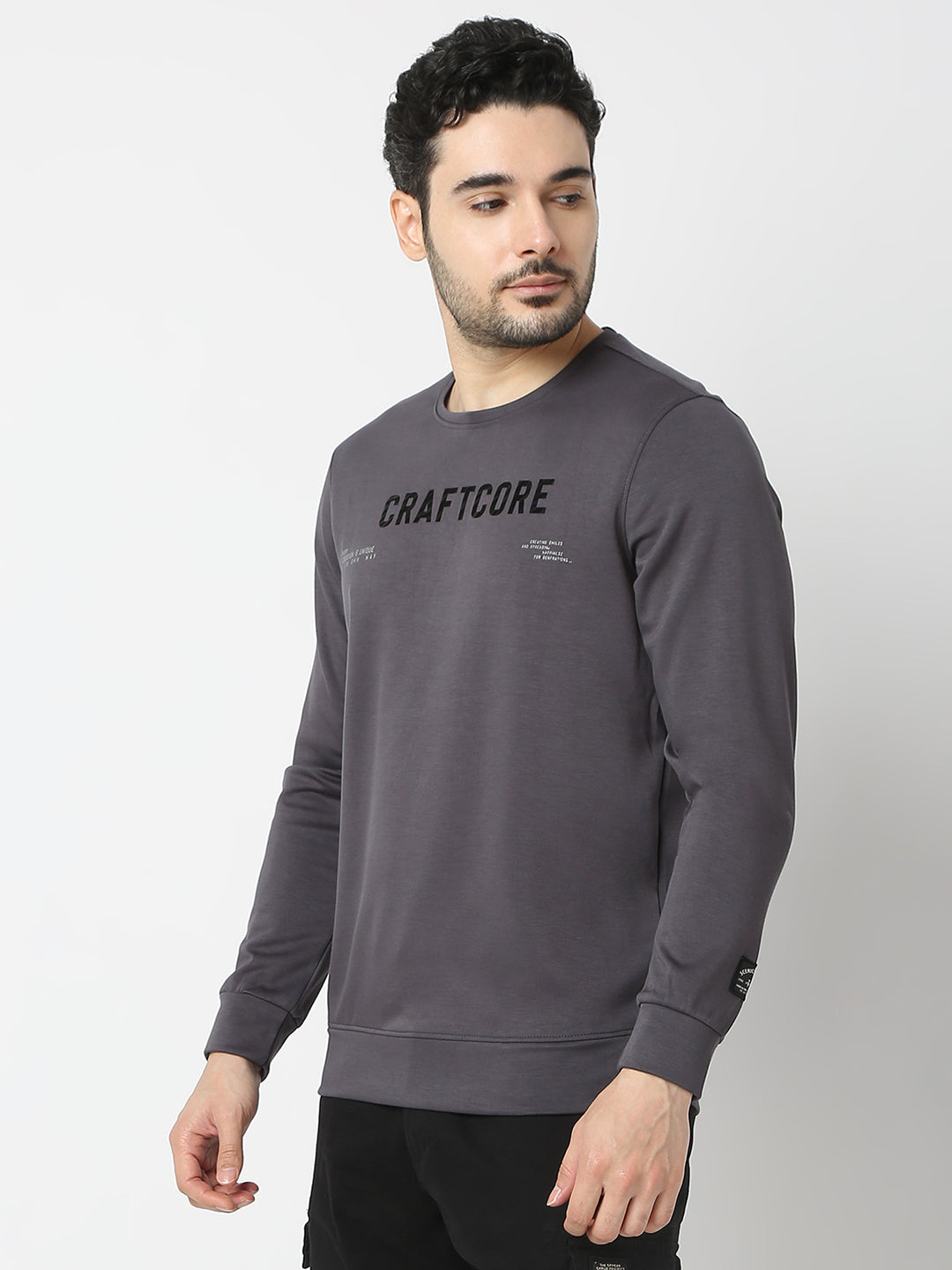 Spykar Slate Grey Slim Fit Full Sleeves Sweatshirt For Men