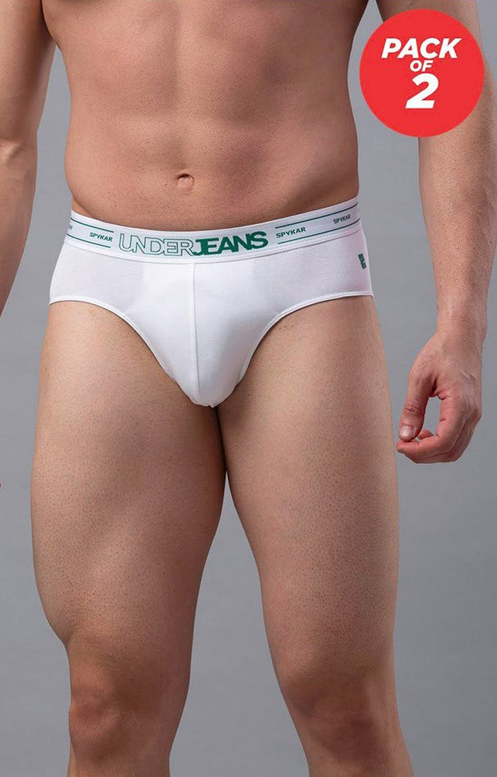 Underjeans by Spykar Men White Regular Fit Briefs (Pack of 2)