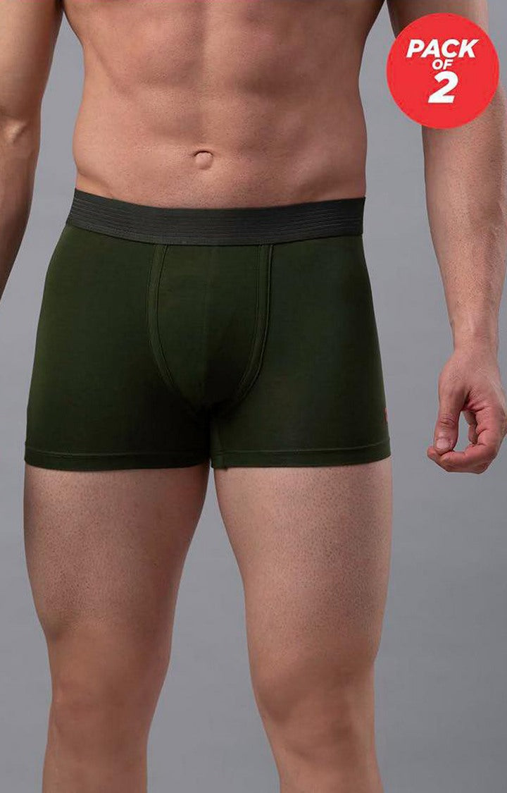 Underjeans by Spykar Men Olive Regular Fit Trunks (Pack of 2)