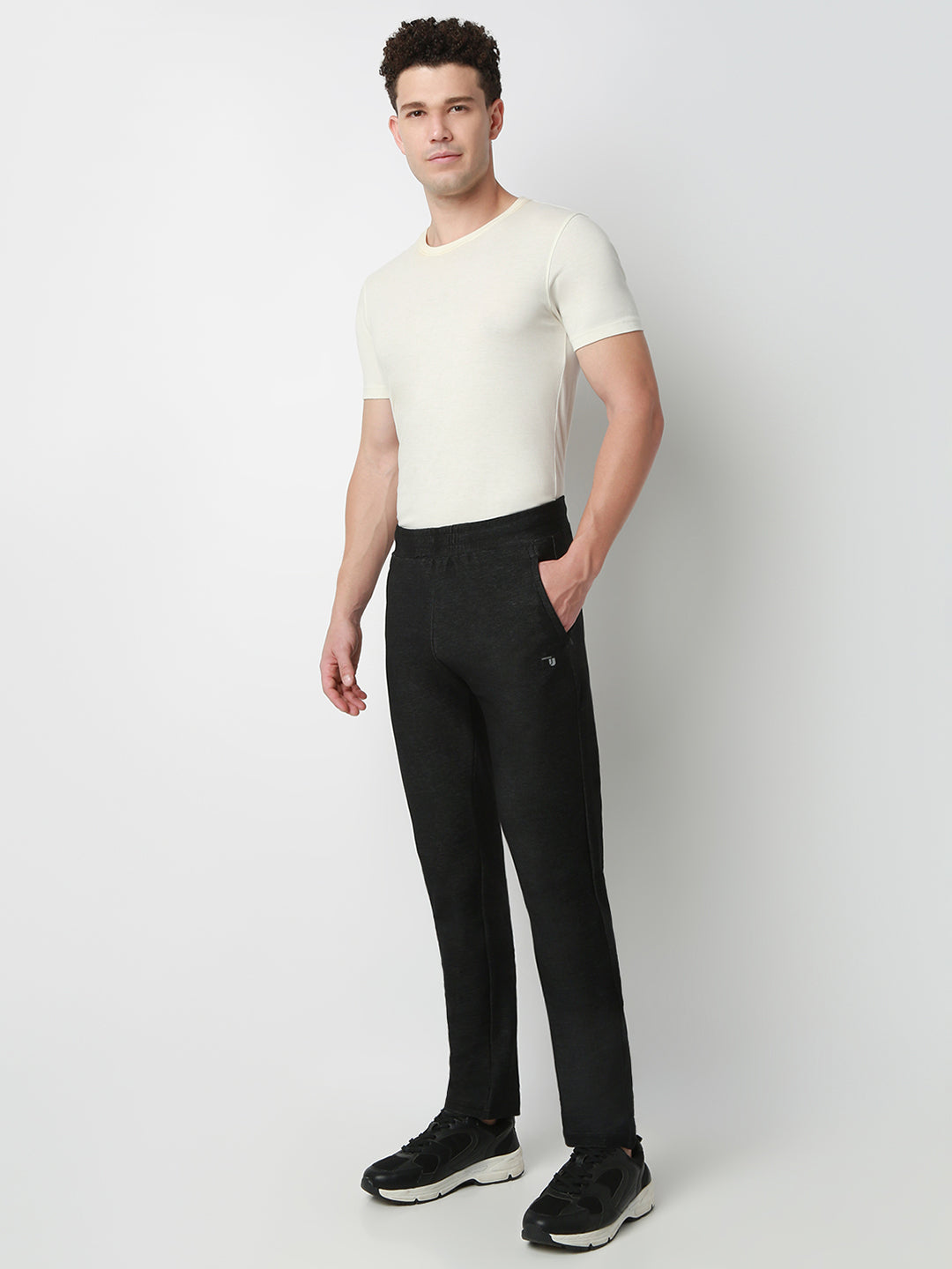 UnderJeans by Spykar Men Mid-Rise Solid Black Slim Fit Lounge Pants