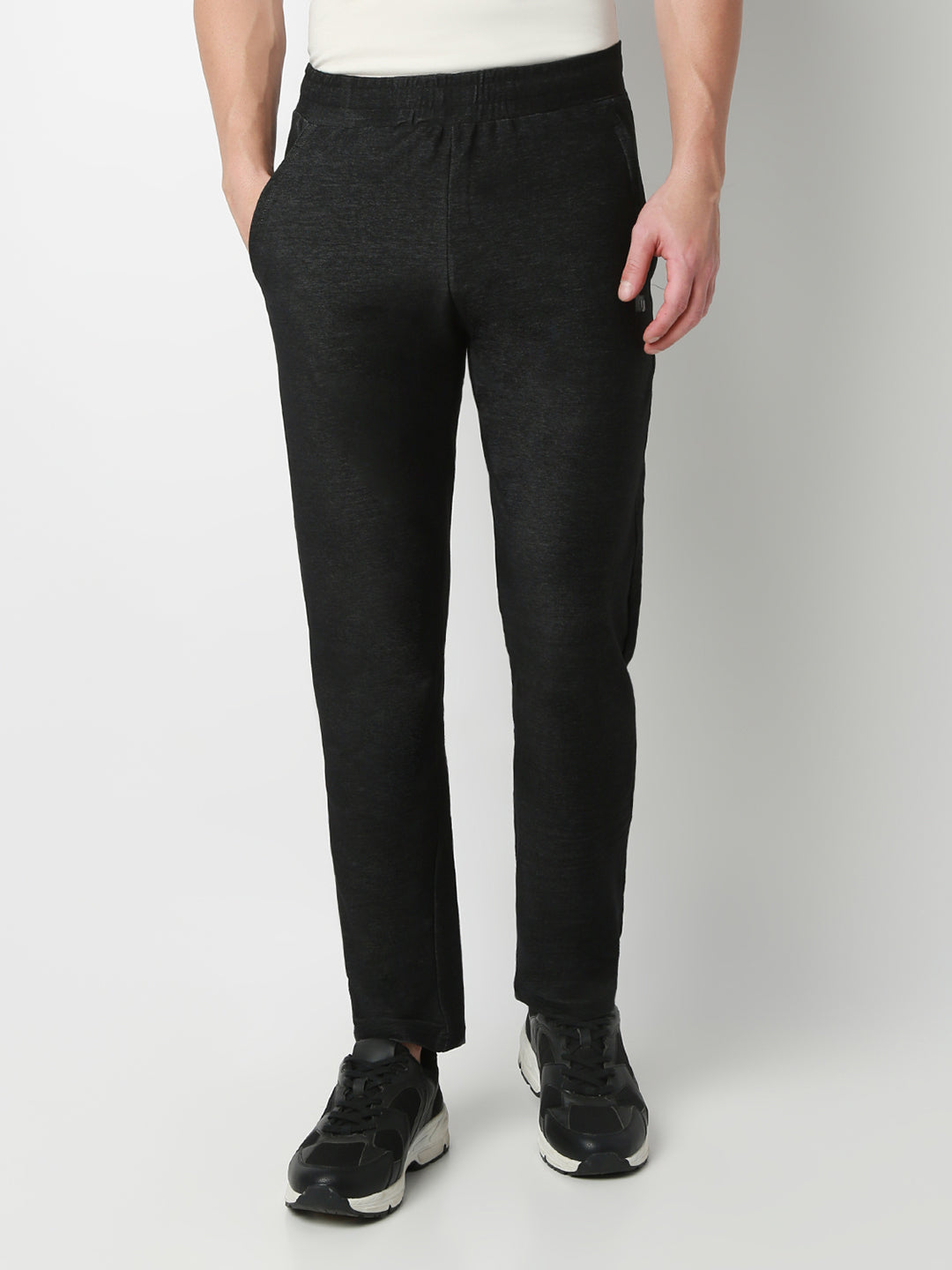 UnderJeans by Spykar Men Mid-Rise Solid Black Slim Fit Lounge Pants