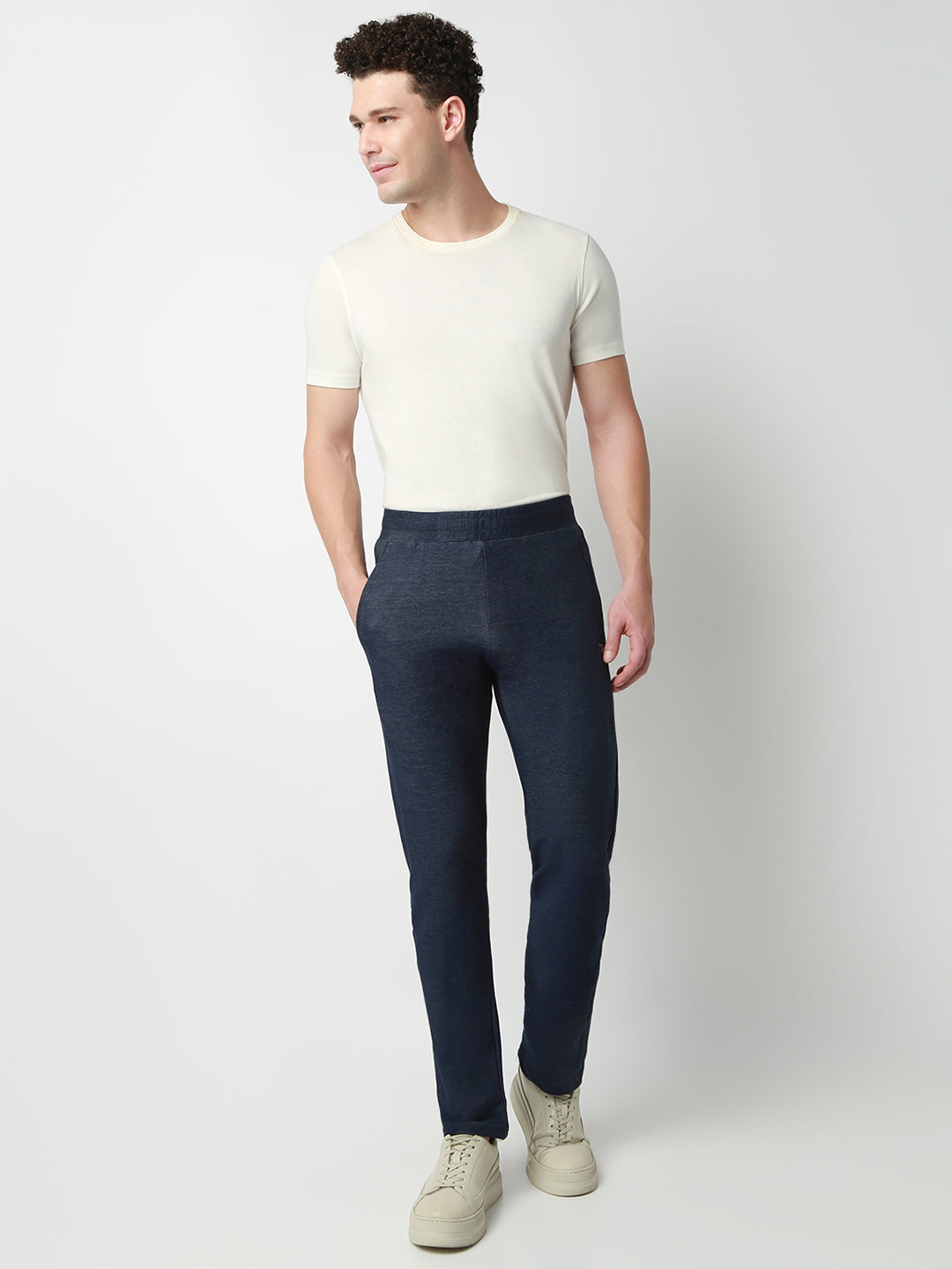 UnderJeans by Spykar Men Mid-Rise Solid Blue Slim Fit Lounge Pants