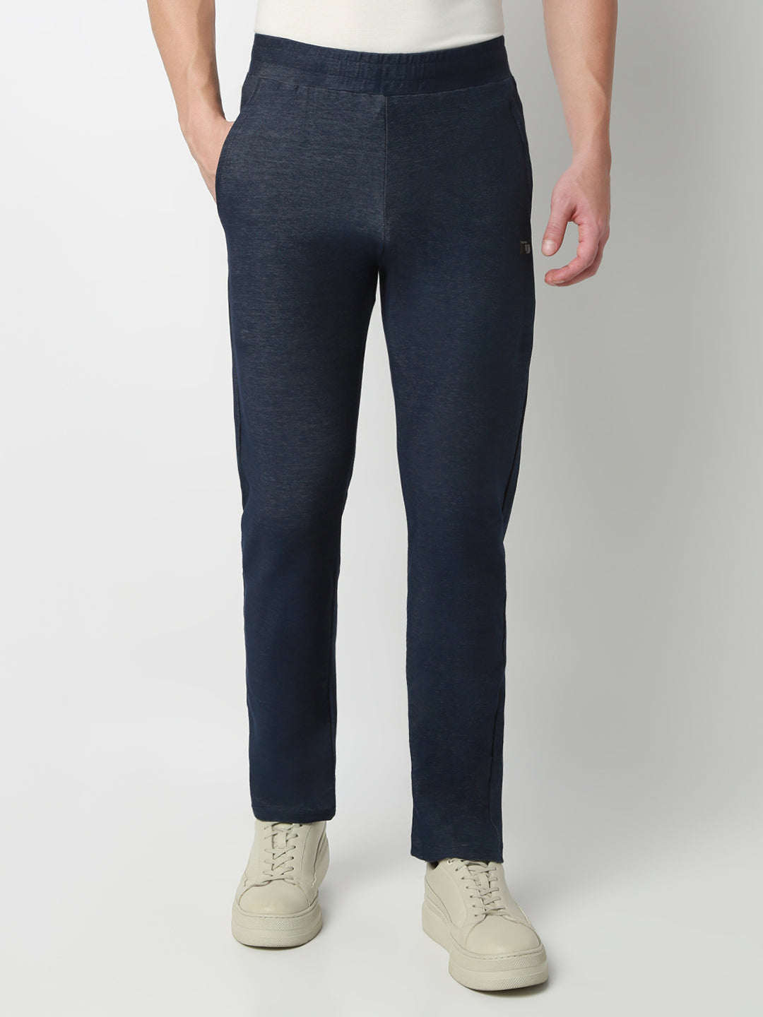 UnderJeans by Spykar Men Mid-Rise Solid Blue Slim Fit Lounge Pants