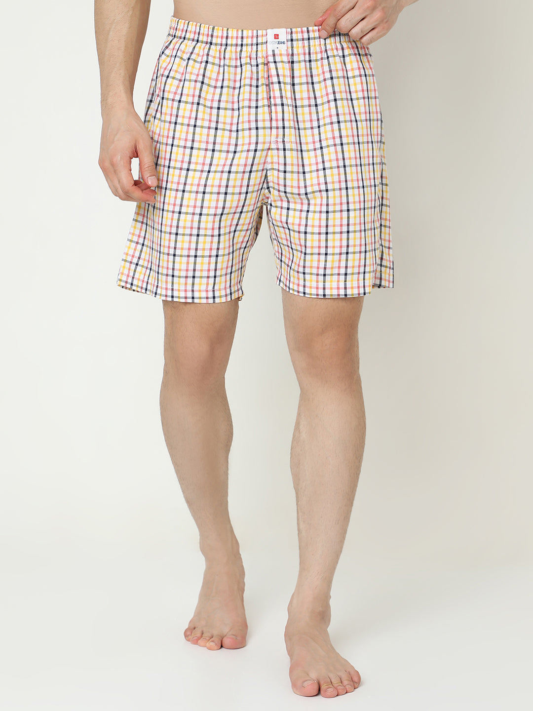 Underjeans by Spykar Men Cotton White Yellow Checks Boxers