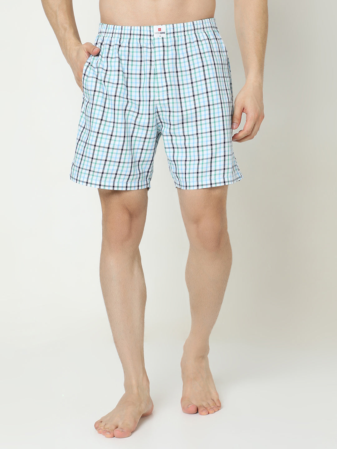 Underjeans by Spykar Men Cotton White Blue Checks Boxers