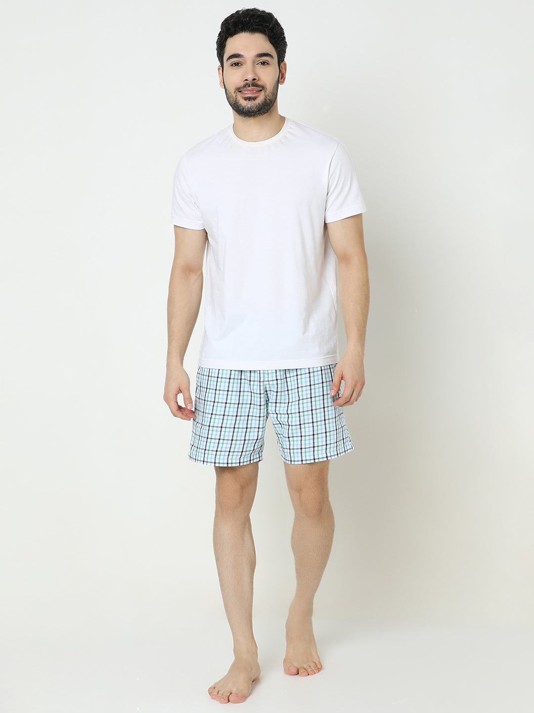 Underjeans by Spykar Men Cotton White Blue Checks Boxers