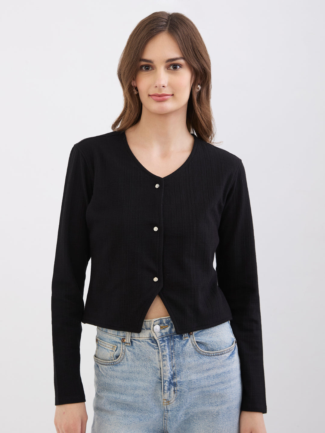 Spykar Black Slim Fit Casual T-Shirts For Women