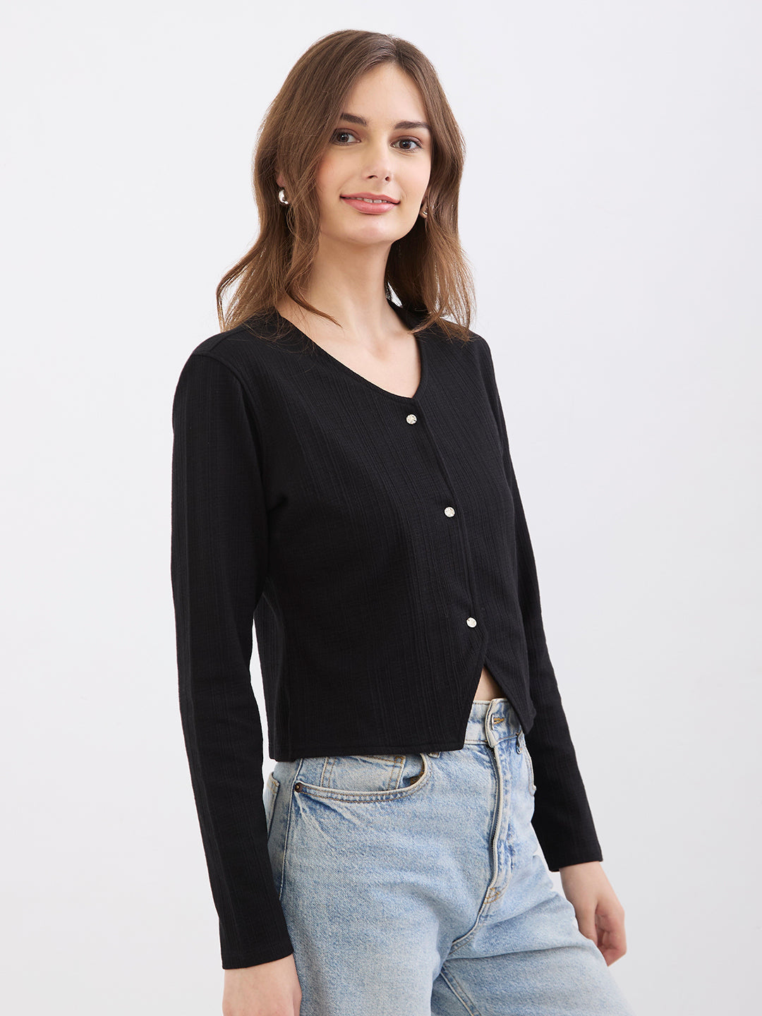 Spykar Black Slim Fit Casual T-Shirts For Women