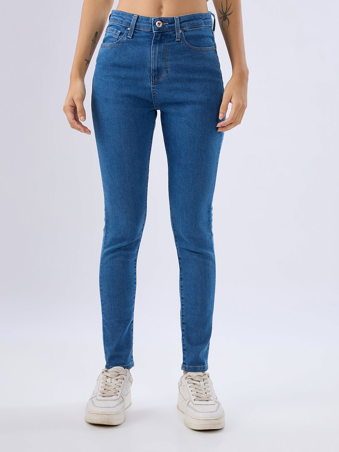 Spykar Light Blue Super Skinny Fit High Rise Jeans For Women