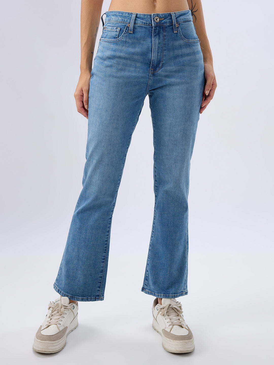 Spykar Tinted Blue Boot Cut Fit High Rise Jeans For Women