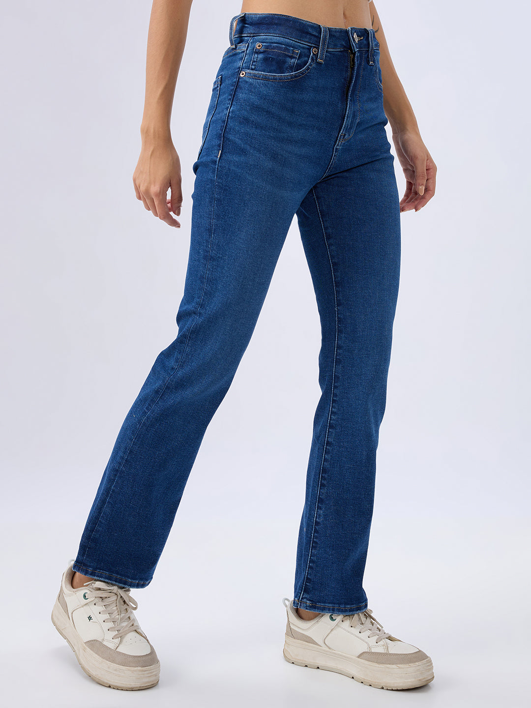 Spykar Mid Blue Boot Cut Fit High Rise Jeans For Women