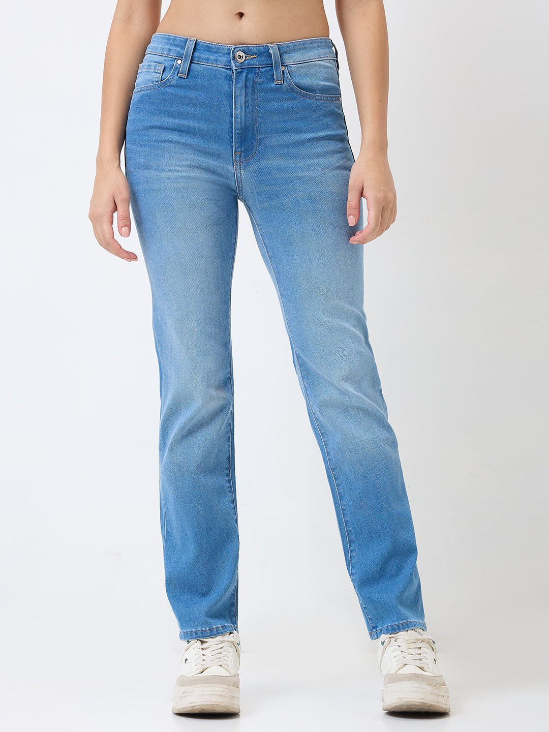 SPYKAR Light Blue Slim Fit Mid Rise Jeans For Women