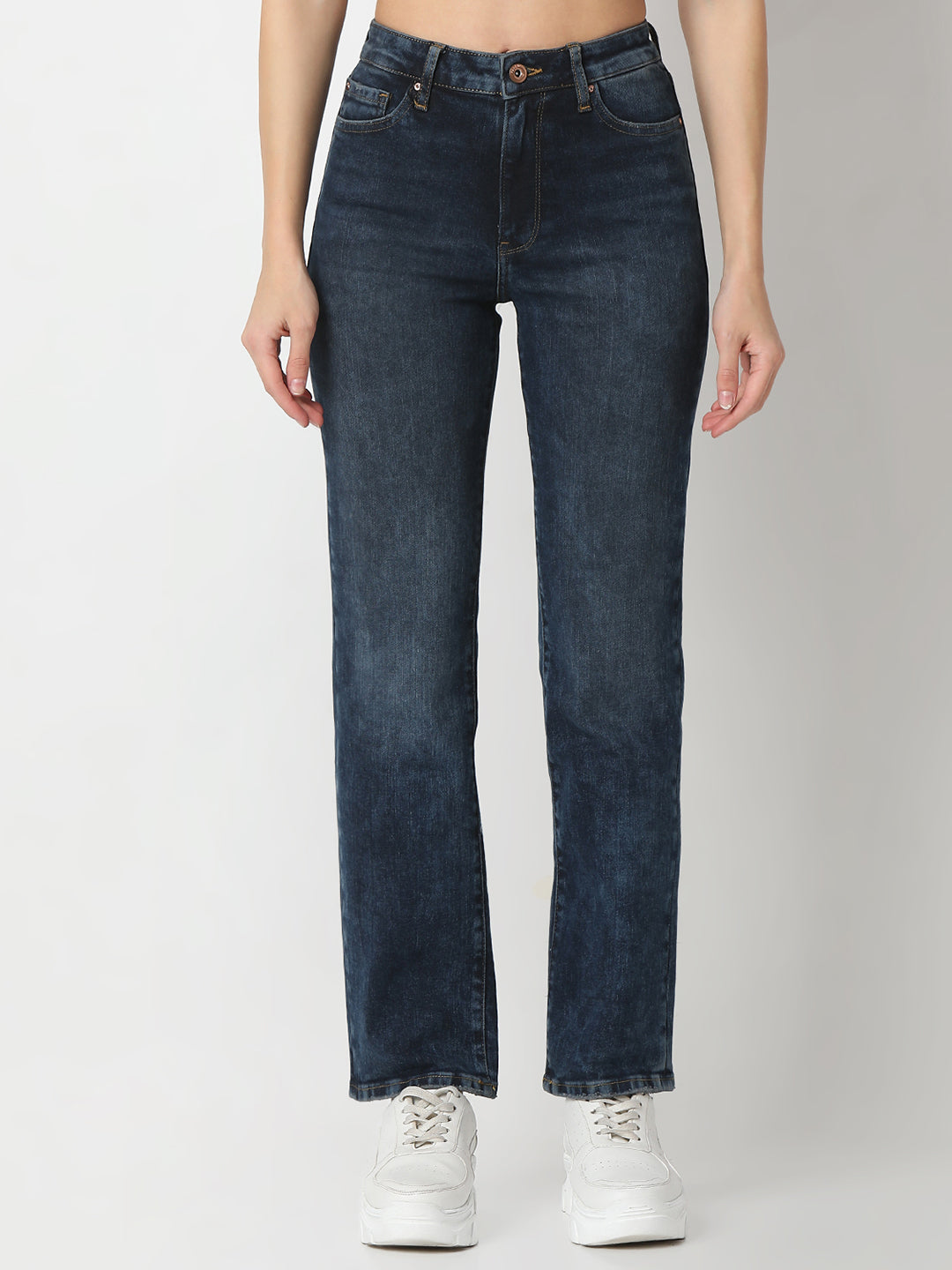 Spykar Straight Fit Mid Rise Cotton Lycra Jeans For Women