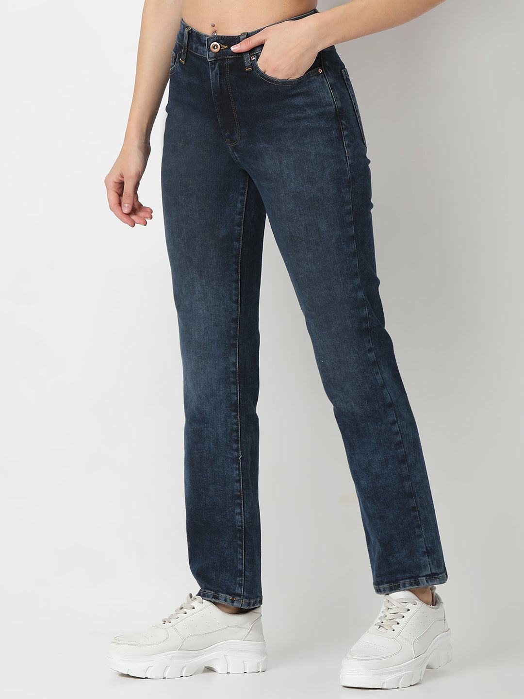 Spykar Straight Fit Mid Rise Cotton Lycra Jeans For Women