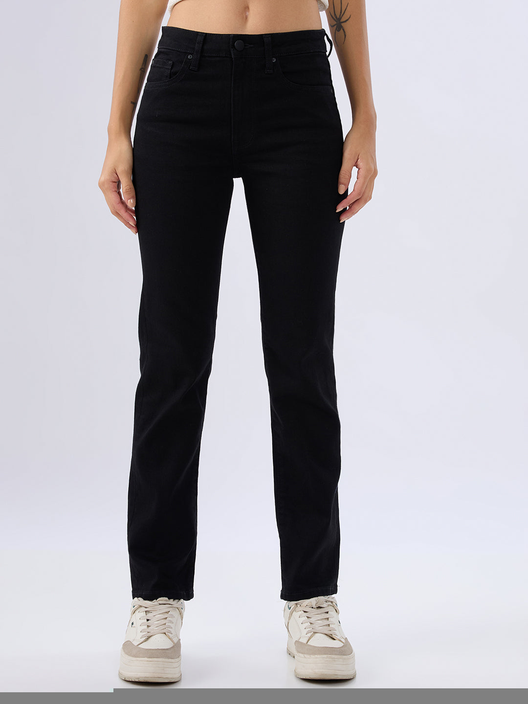 Spykar Jet Black Slim Fit Mid Rise Jeans For Women