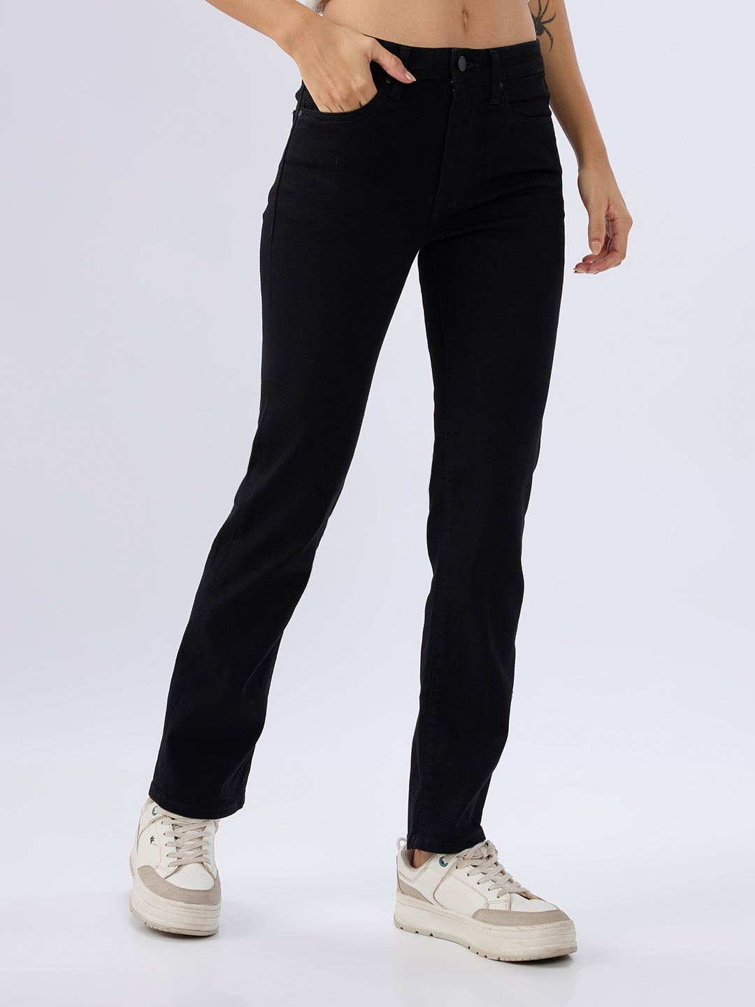 Spykar Jet Black Slim Fit Mid Rise Jeans For Women