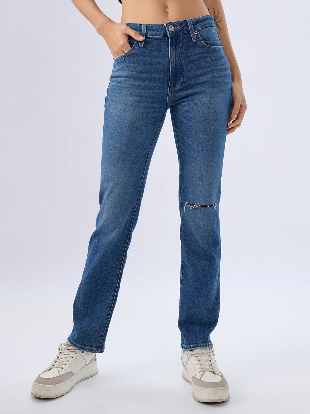 Spykar Vintage Blue Slim Fit Mid Rise Jeans For Women
