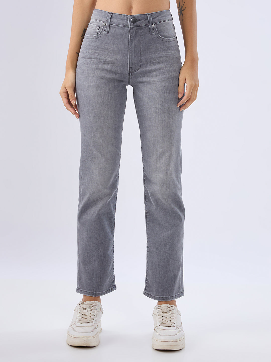 Spykar Ash Grey Slim Fit Mid Rise Jeans For Women
