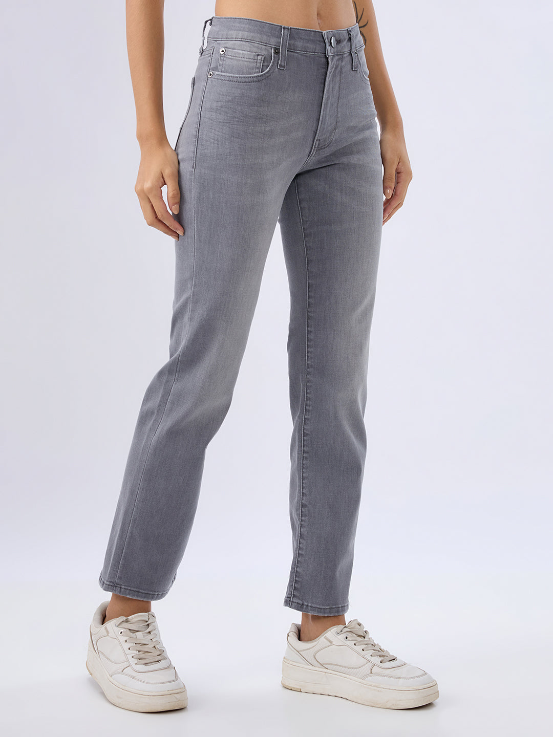 Spykar Ash Grey Slim Fit Mid Rise Jeans For Women