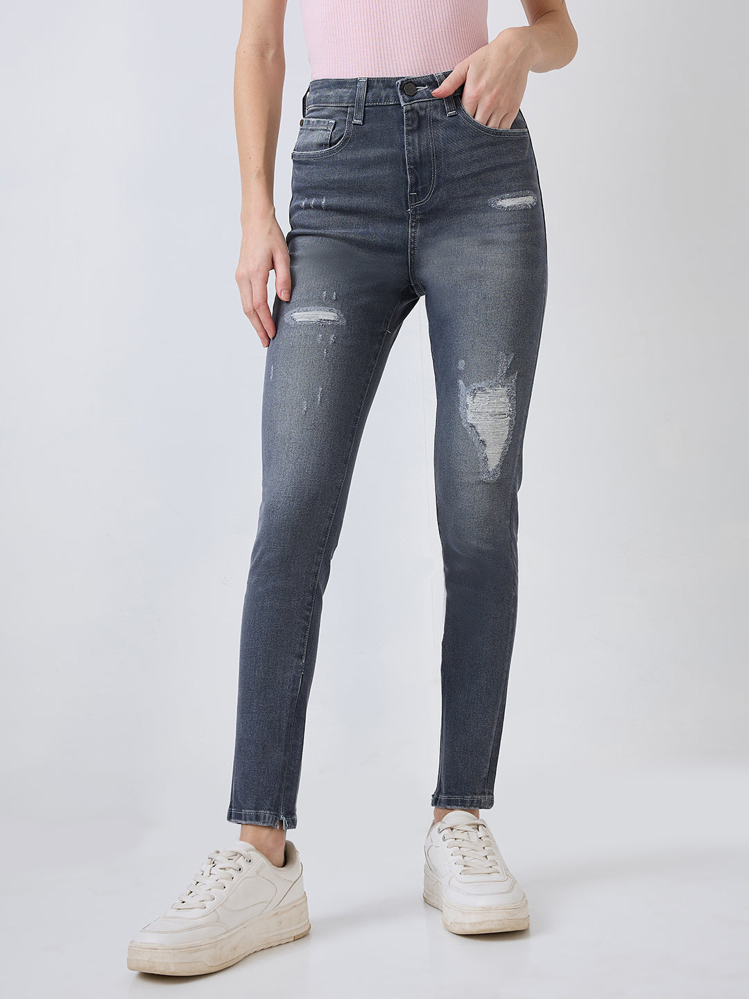 Spykar Grey Super Skinny Fit High Rise Jeans For Women