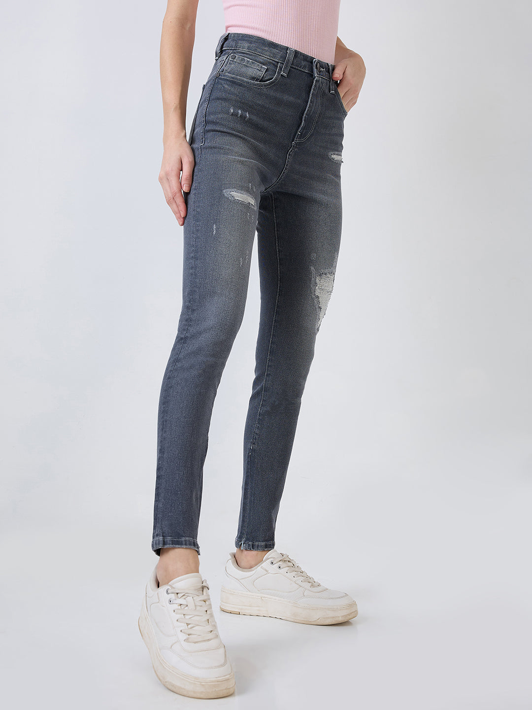Spykar Grey Super Skinny Fit High Rise Jeans For Women