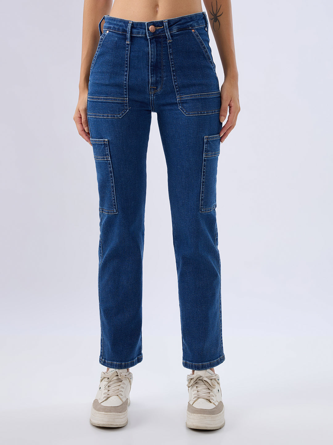 Spykar Mid Blue Slim Fit Mid Rise Jeans For Women