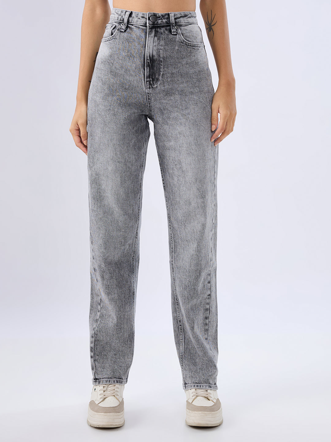 Spykar Light Grey Straight Fit Mid Rise Jeans For Women