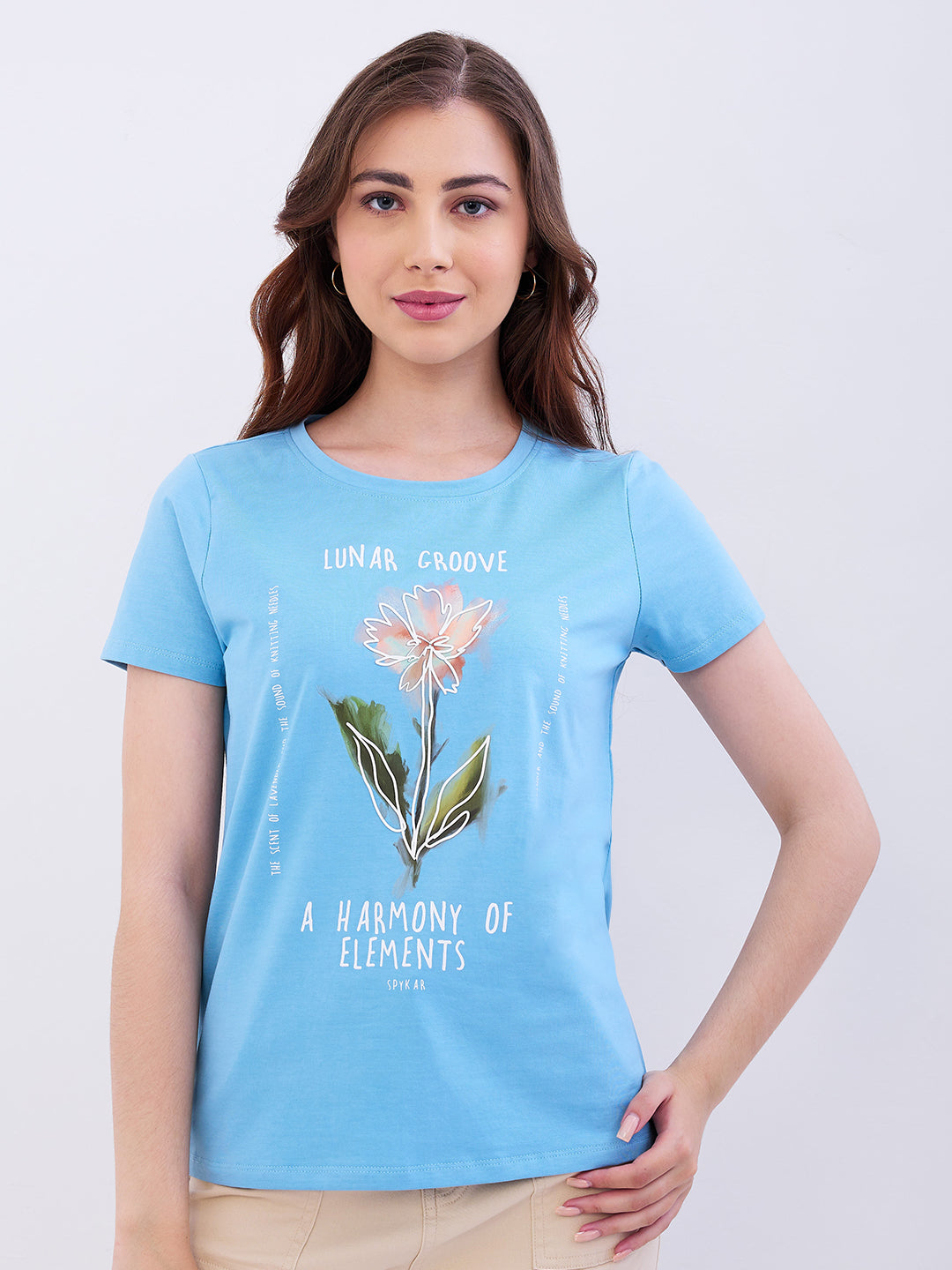 Spykar Retro Blue Regular Fit Casual T-Shirts For Women