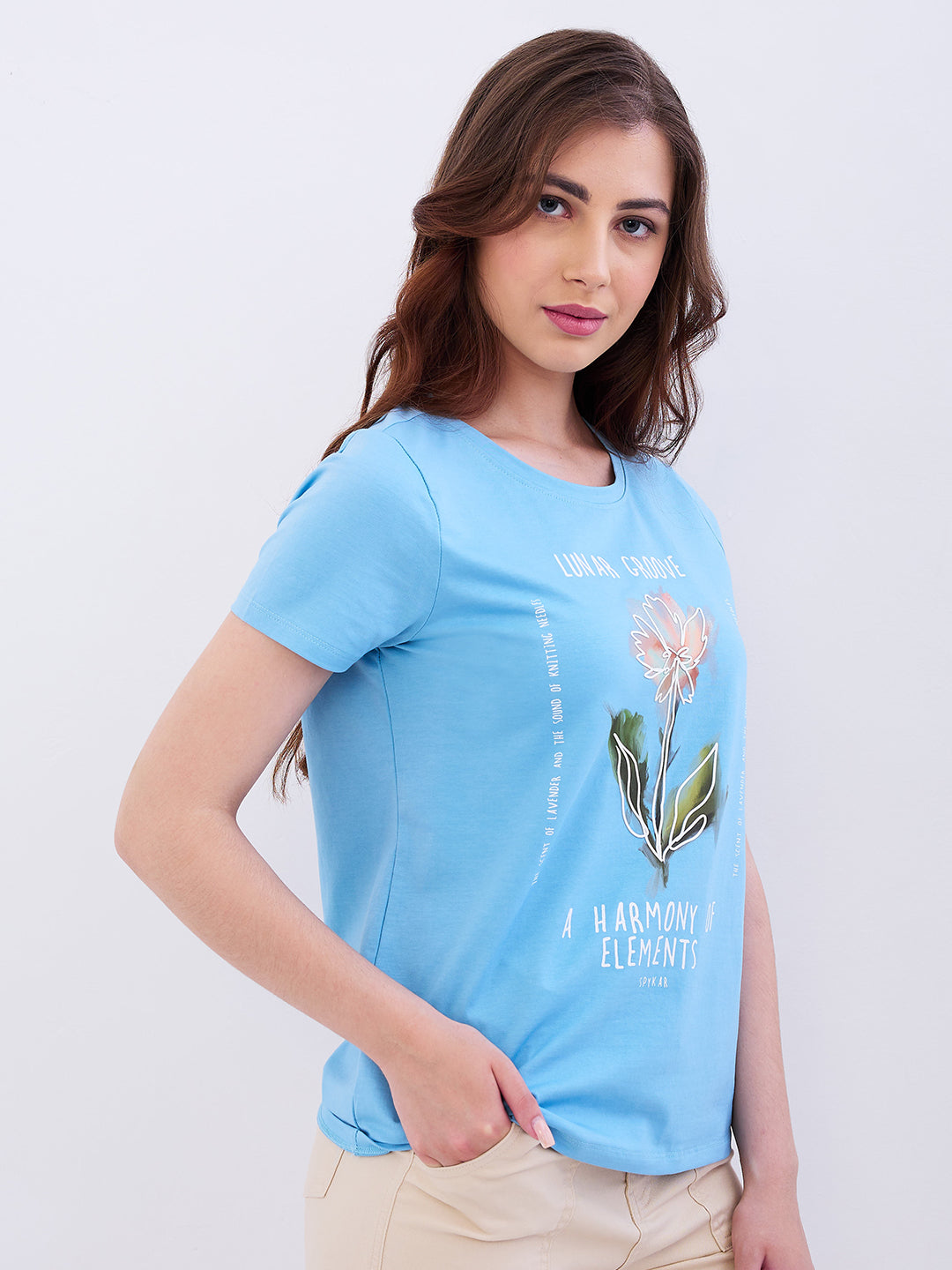 Spykar Retro Blue Regular Fit Casual T-Shirts For Women