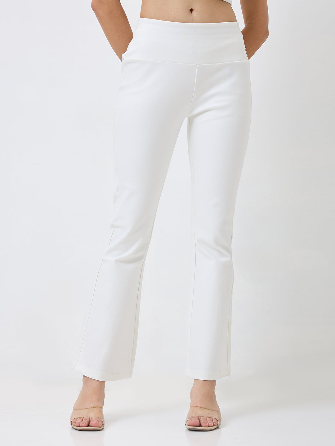 SPYKAR Boot Cut High Rise White Casual Track Pant For Women