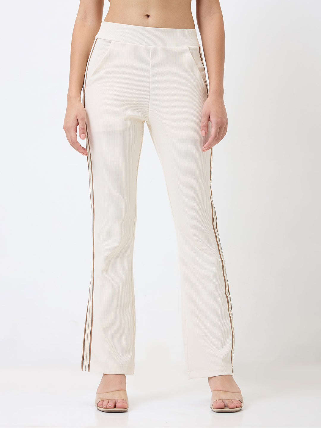SPYKAR Straight Fit High Rise White Casual Track Pant For Women