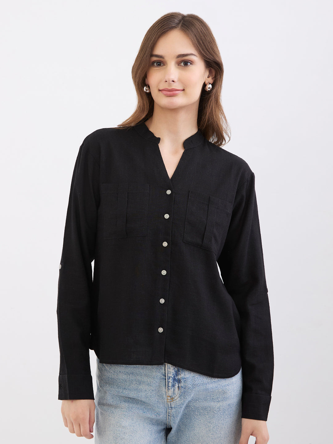 Spykar Black Loose Fit Casual Shirts For Women